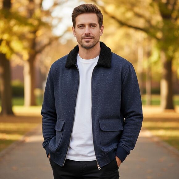 Lands End Navy Blue Zip Front Men’s Cardigan Jacket XL - Picture 1 of 6